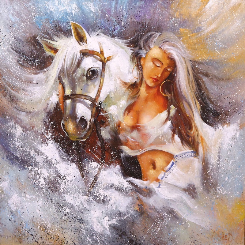 Фотообои и фрески на стену - молодежные, девушка, с лошадью