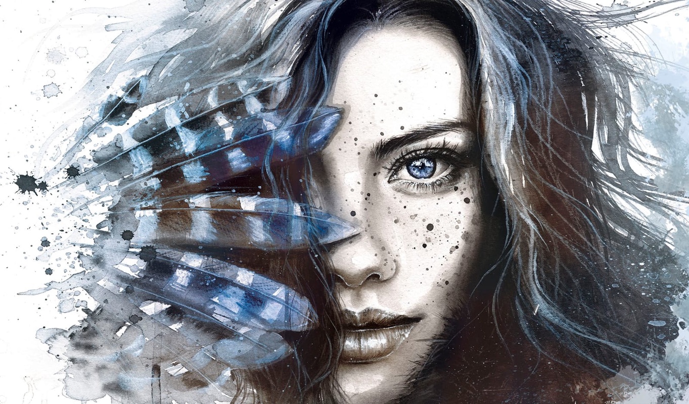 Фотообои и фрески на стену - молодежные, живопись, картины, девушка, перья