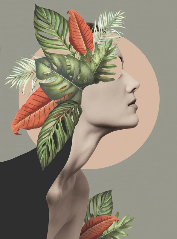 Фотообои и фрески на стену - молодежные, девушка, оранжевая, зеленая