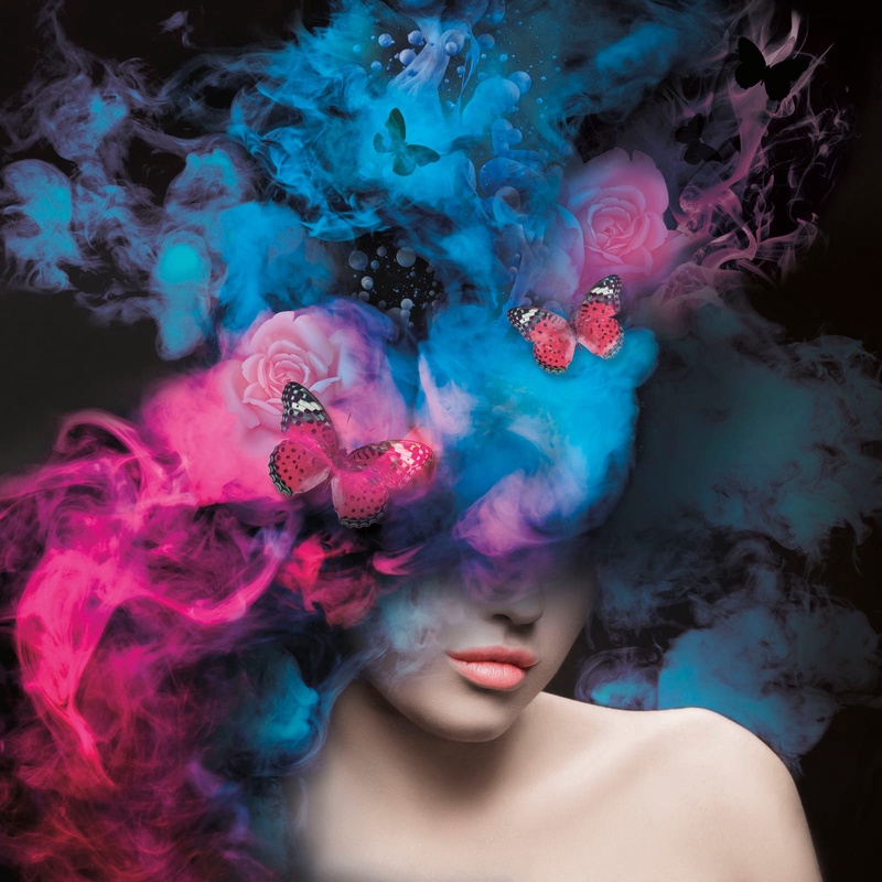 Фотообои и фрески на стену - молодежные, девушка, цвет фуксия, синий