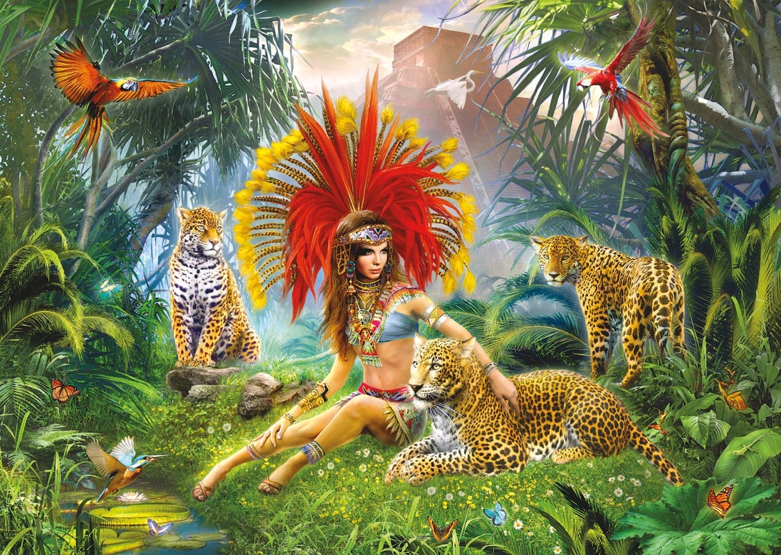 Фотообои и фрески на стену - молодежные, девушки, тигры, джунгли
