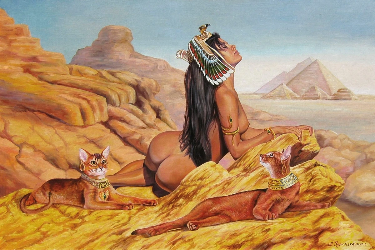 Фотообои и фрески на стену - молодежные, девушка, кошка, в песках