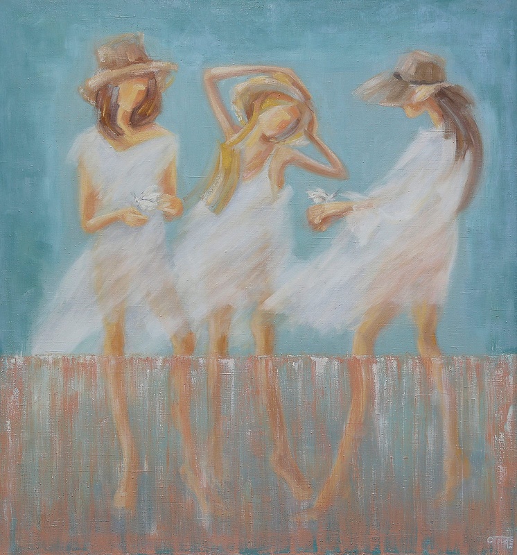 Фотообои и фрески на стену - молодежные, девочки, на голубом фоне