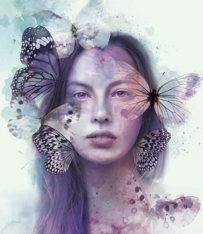 Фотообои и фрески на стену - молодежные, девушка, бабочки