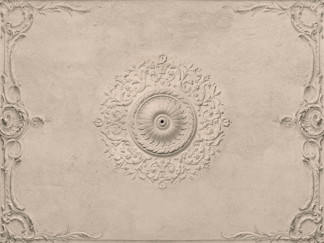 Фотообои и фрески на стену - потолок, с лепниной, бежевые, с розеткой