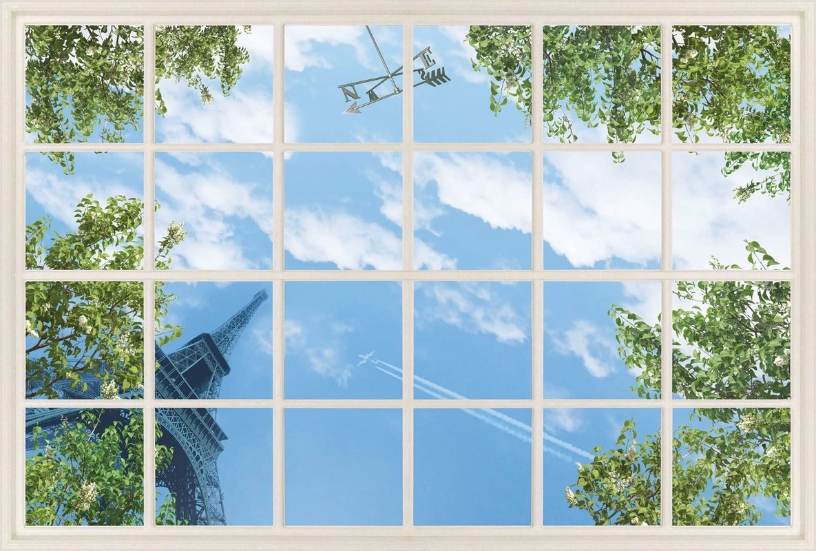 Фотообои на стену - потолок, решетка, окно, небо, деревья, эйфелева башня