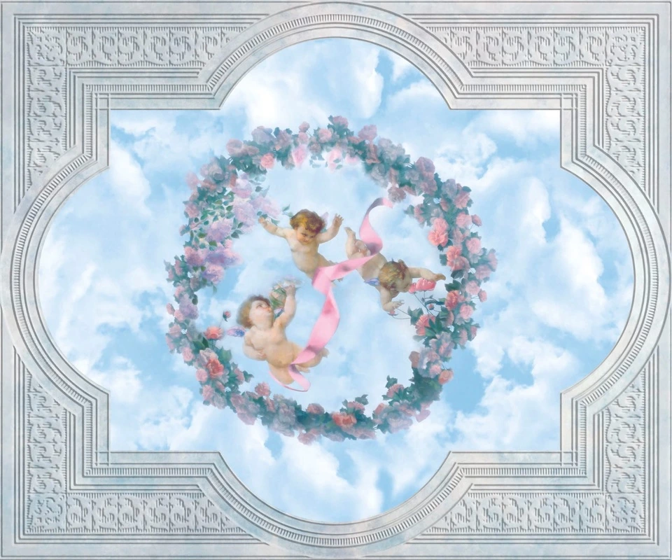 Фотообои и фрески на стену - потолок, светло серый, с ангелами