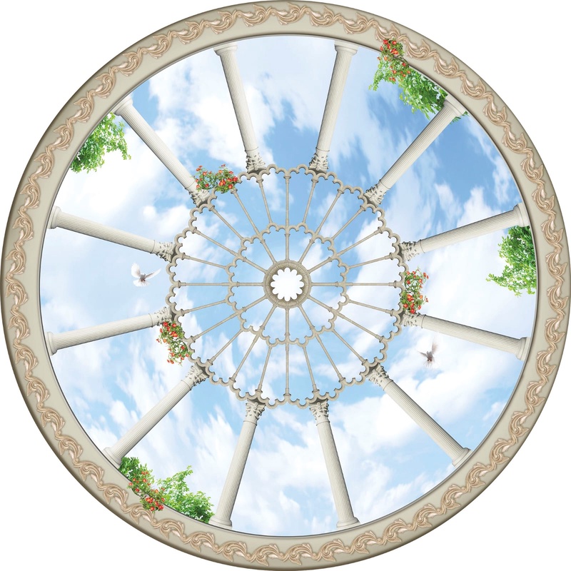 Фотообои и фрески на стену - потолок, круглые, светло голубая