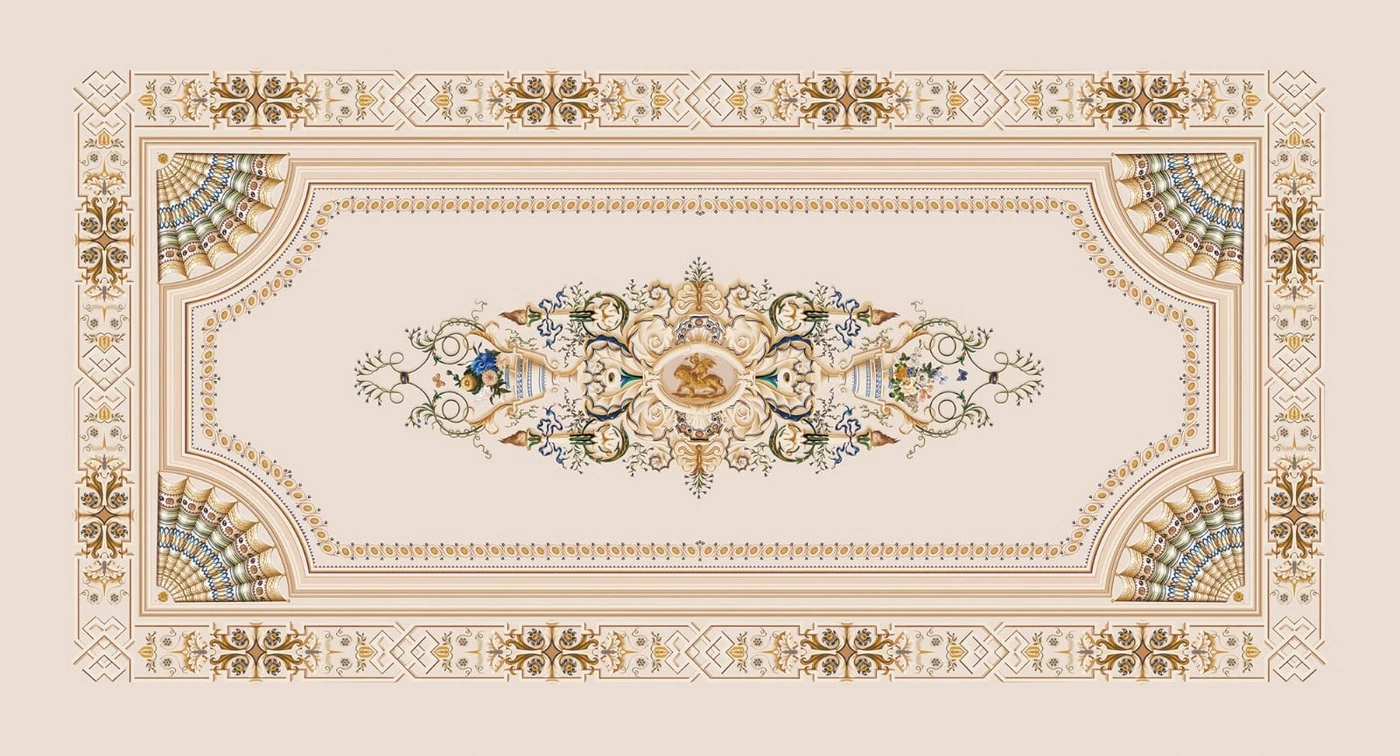 Фотообои на стену - потолок, бежевые, в коридор, с узором, с рисунком