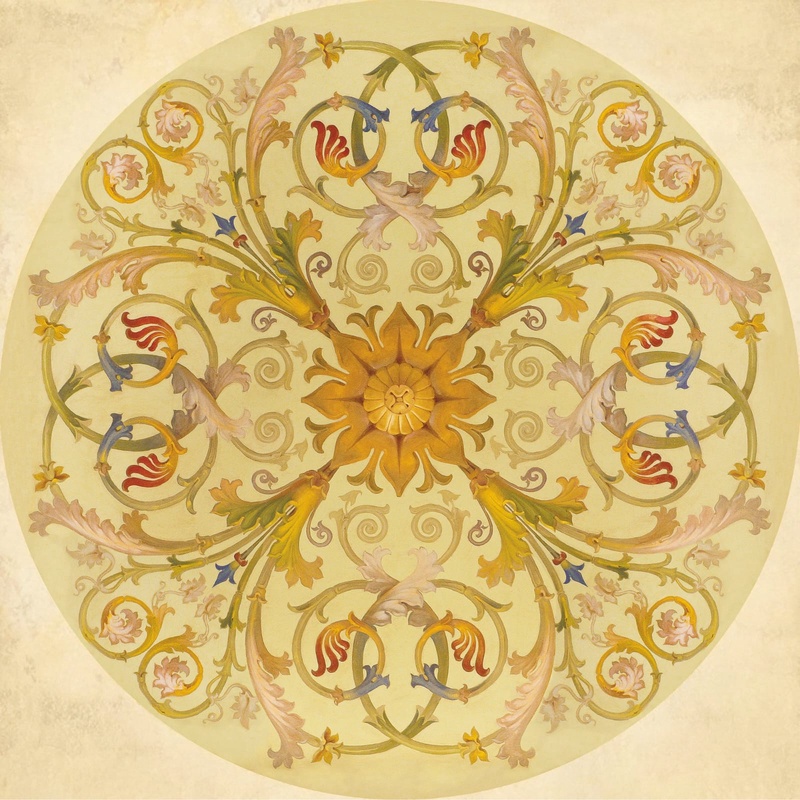 Фотообои и фрески на стену - потолок, круглый, с узорами, желтые