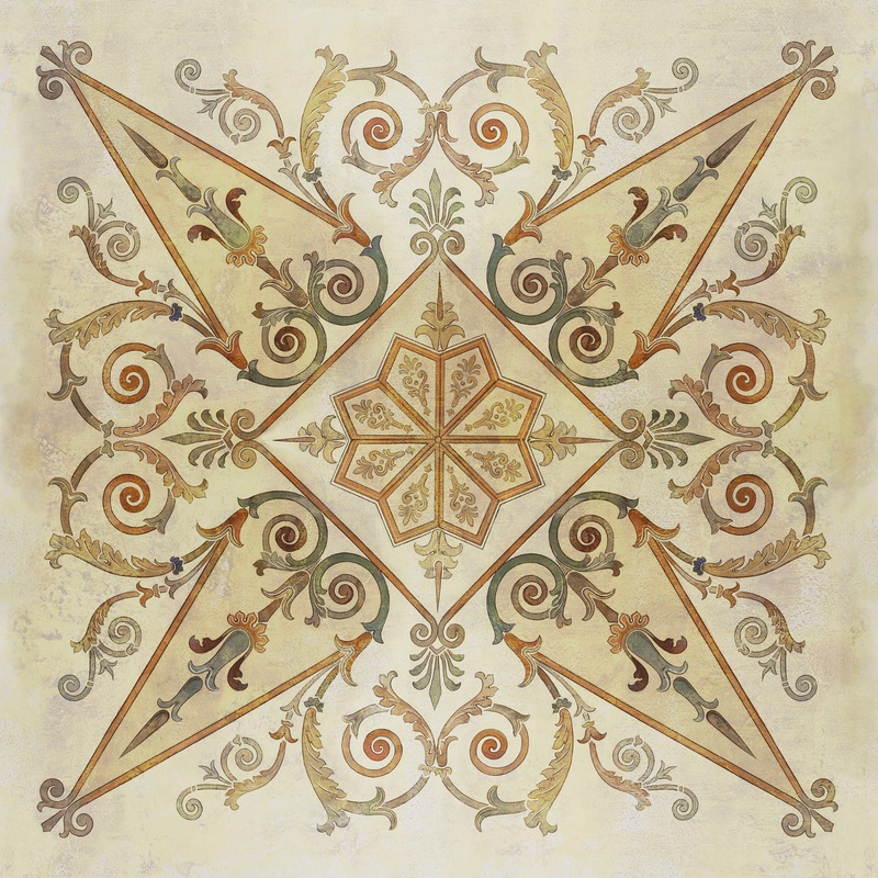 Фотообои и фрески на стену - потолок, бежевые, квадратные, с узором