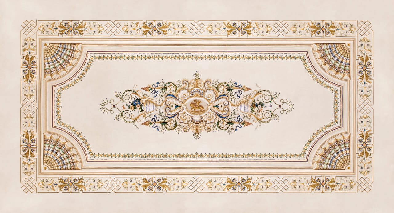 Фотообои на стену - потолок, бежевые, для коридора, широкие, с узором