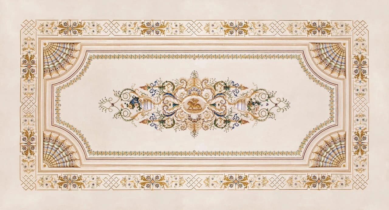 Фотообои и фрески на стену - потолок, бежевые, для коридора, широкие, с узором