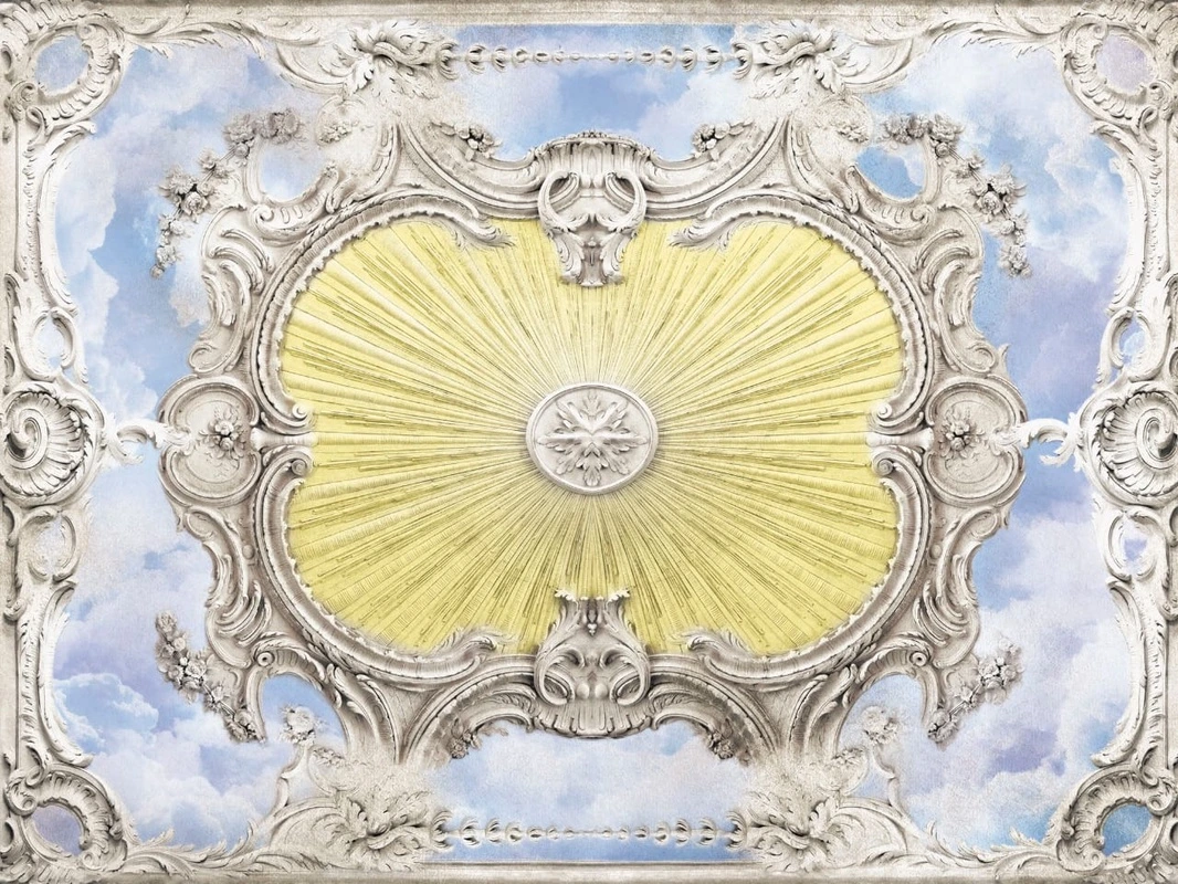 Фотообои и фрески на стену - потолок, светлые, с лепниной, в гостиную, в зал