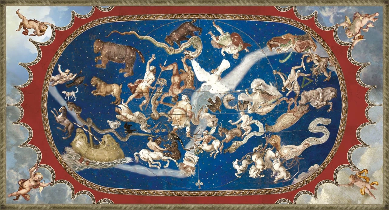 Фотообои и фрески на стену - потолок, яркие, темные, созвездия, синий