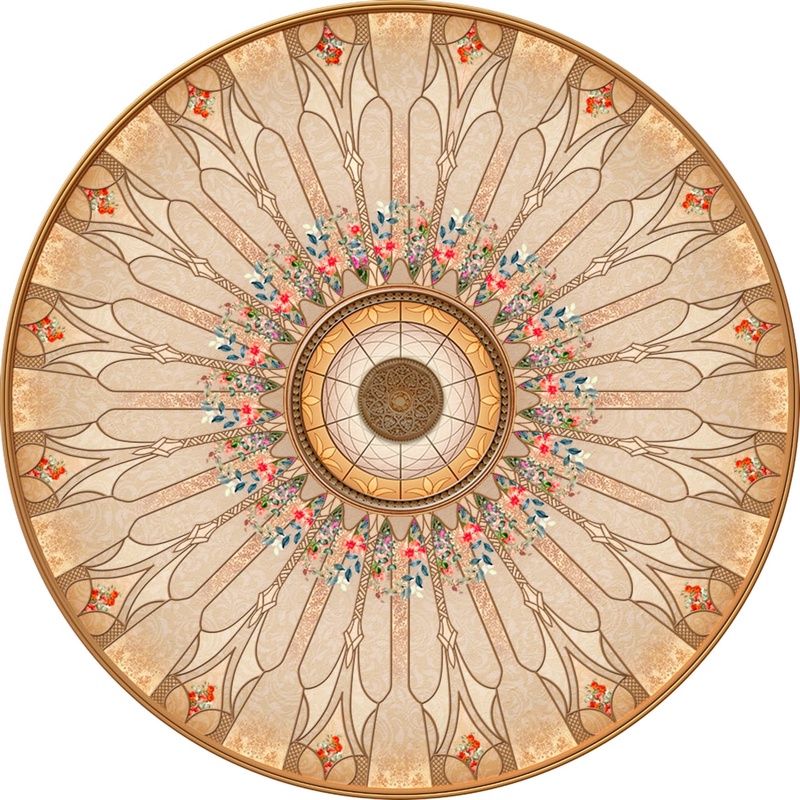 Фотообои и фрески на стену - потолок, круглый, светло коричневый, с узорами