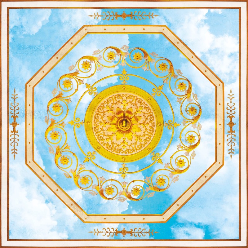 Фотообои на стену - потолок, квадратные, золото, золотые, с золотом, голубая