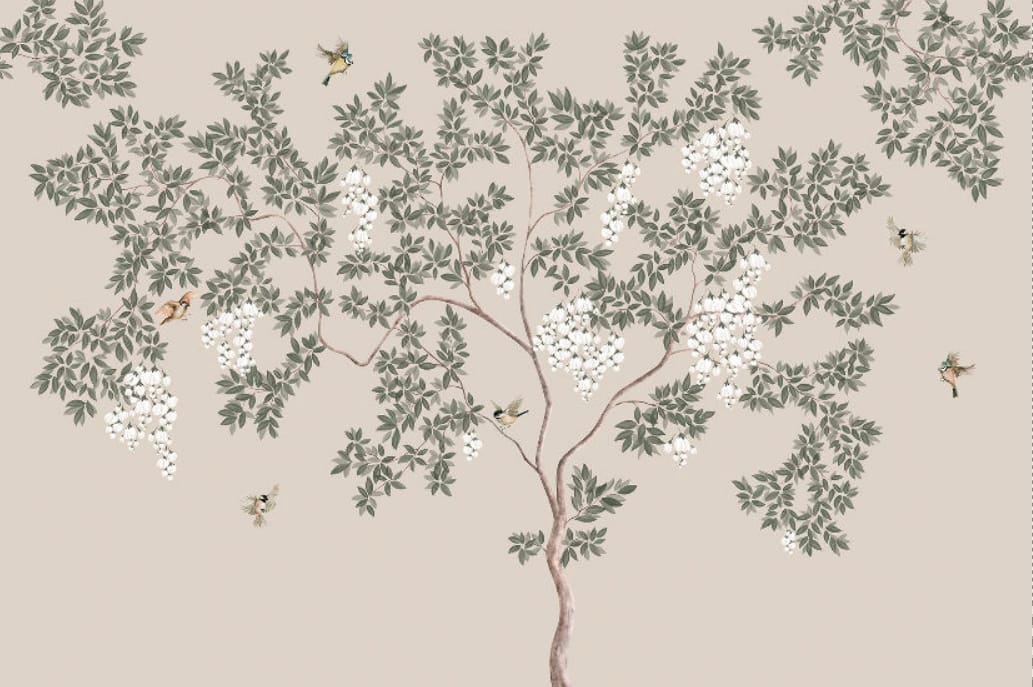 Фотообои на стену - графика, дерево, на бежевом фоне