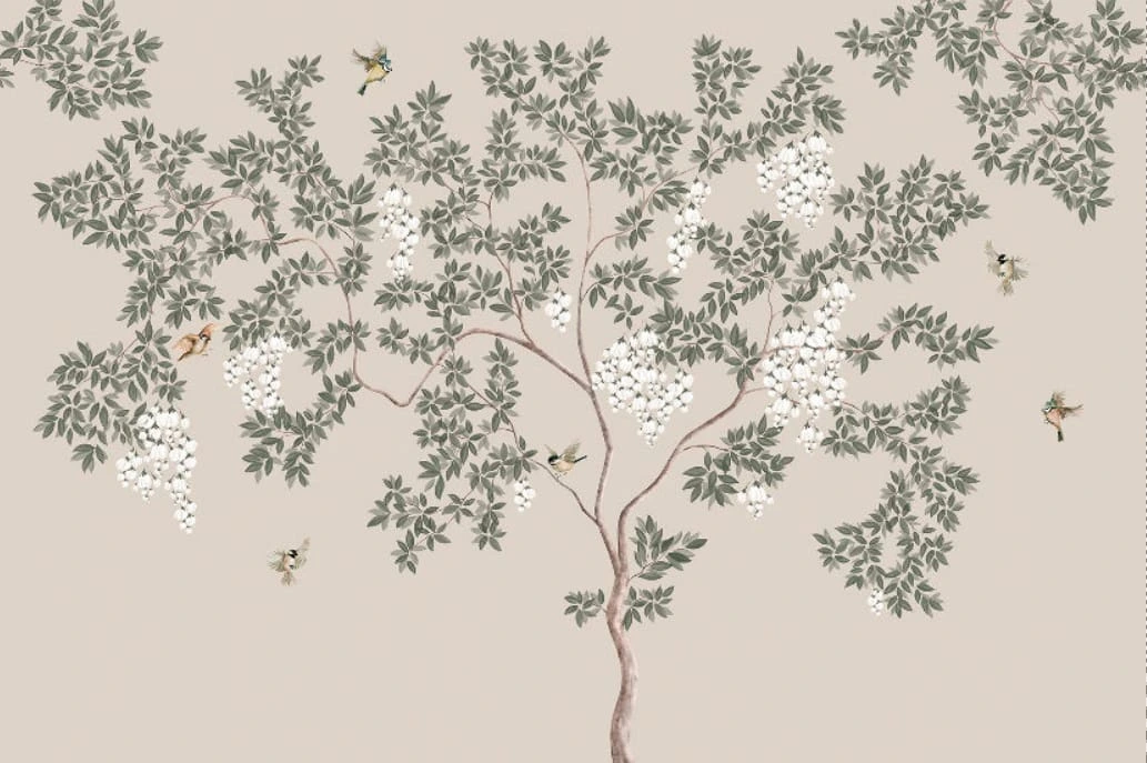 Фотообои и фрески на стену - графика, дерево, на бежевом фоне