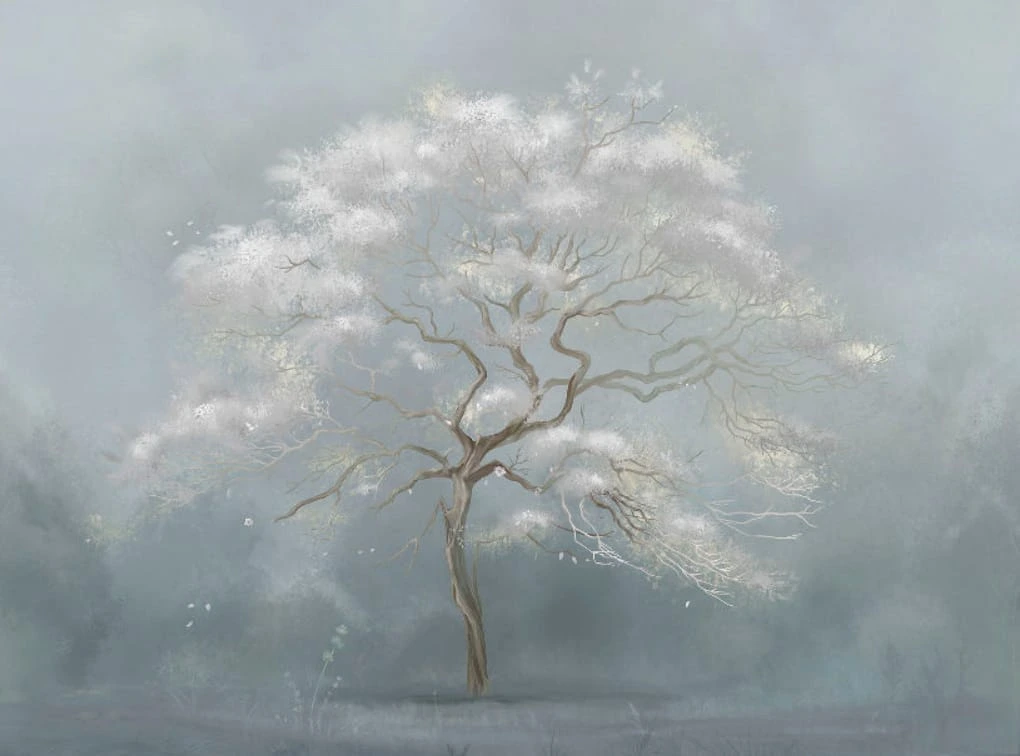 Фотообои и фрески на стену - современные, дерево, голубая, белое