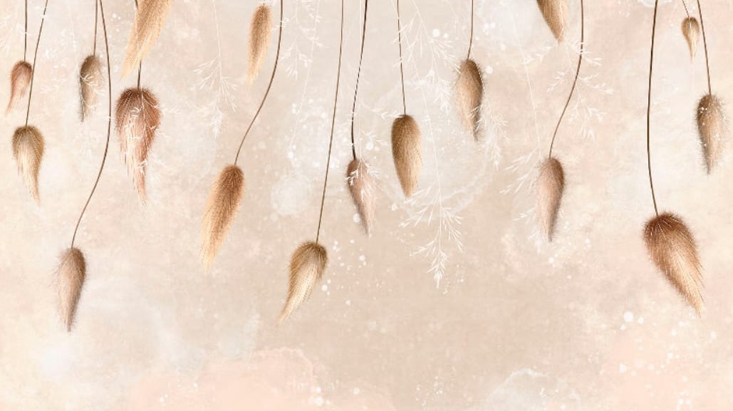 Фотообои на стену - современные, персиковая, листья, бутоны