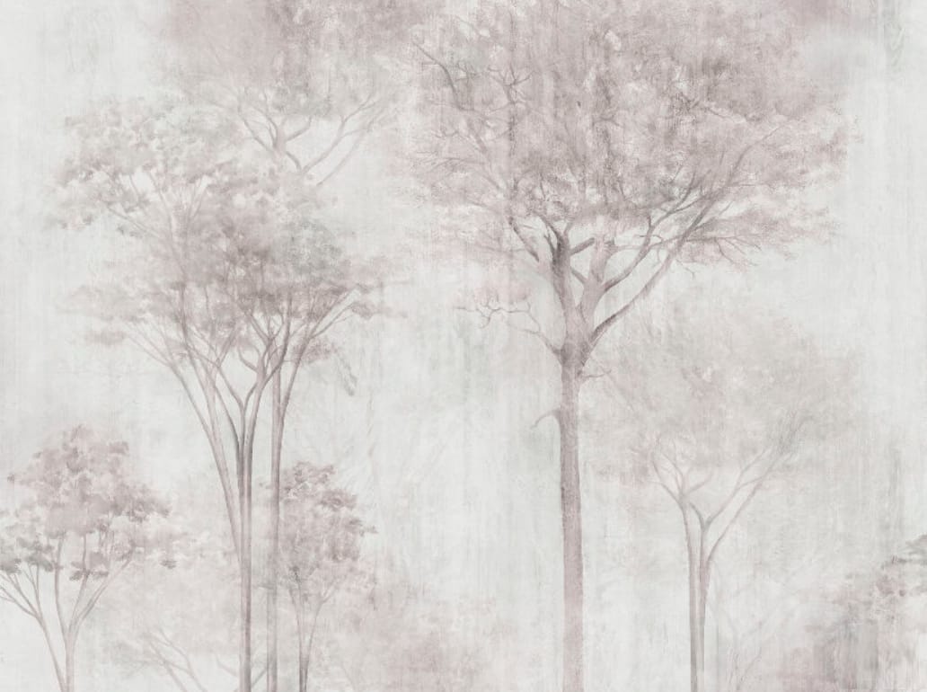 Фотообои на стену - современные, деревья в тумане, светлые