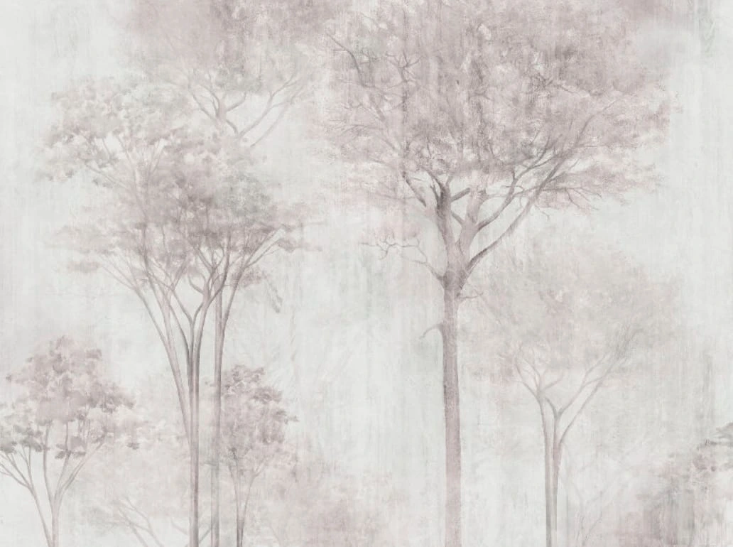 Фотообои и фрески на стену - современные, деревья в тумане, светлые