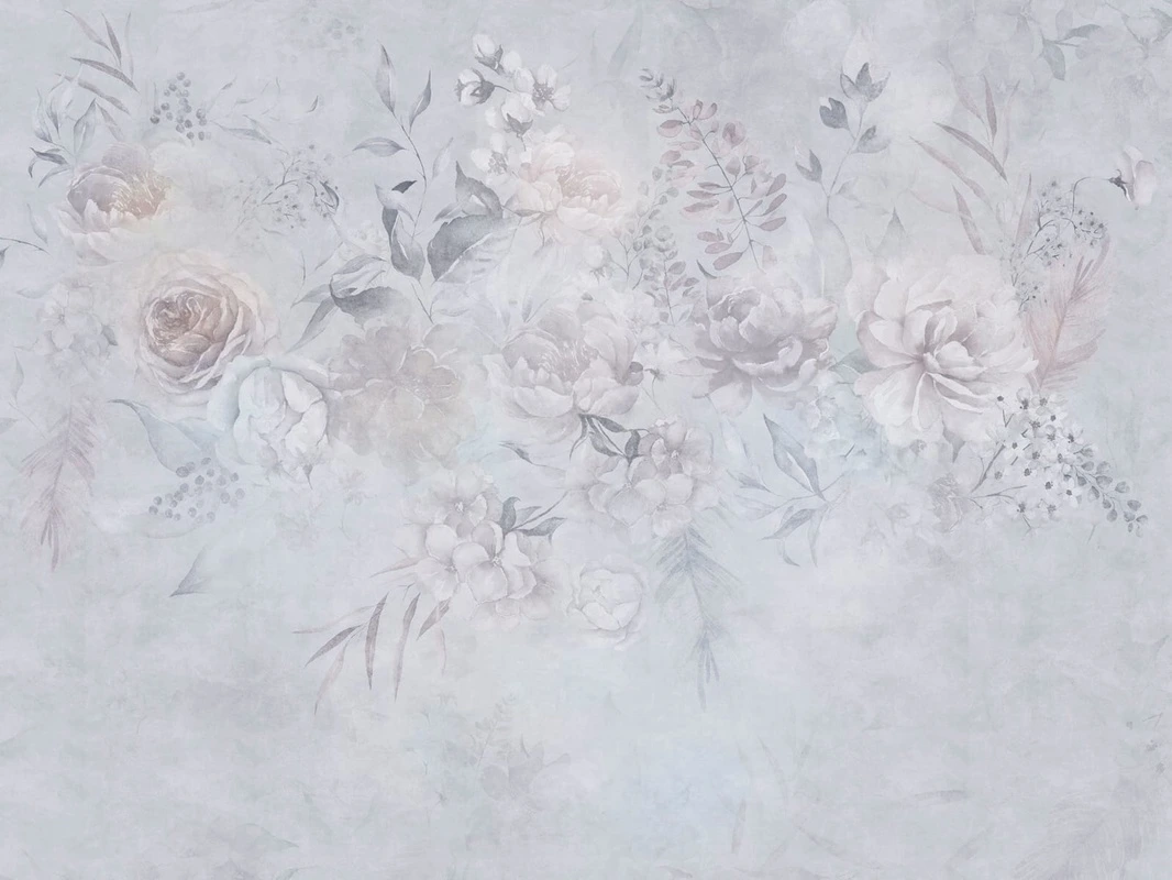 Фотообои и фрески на стену - современные, цветы, в стиле прованс, светло голубая