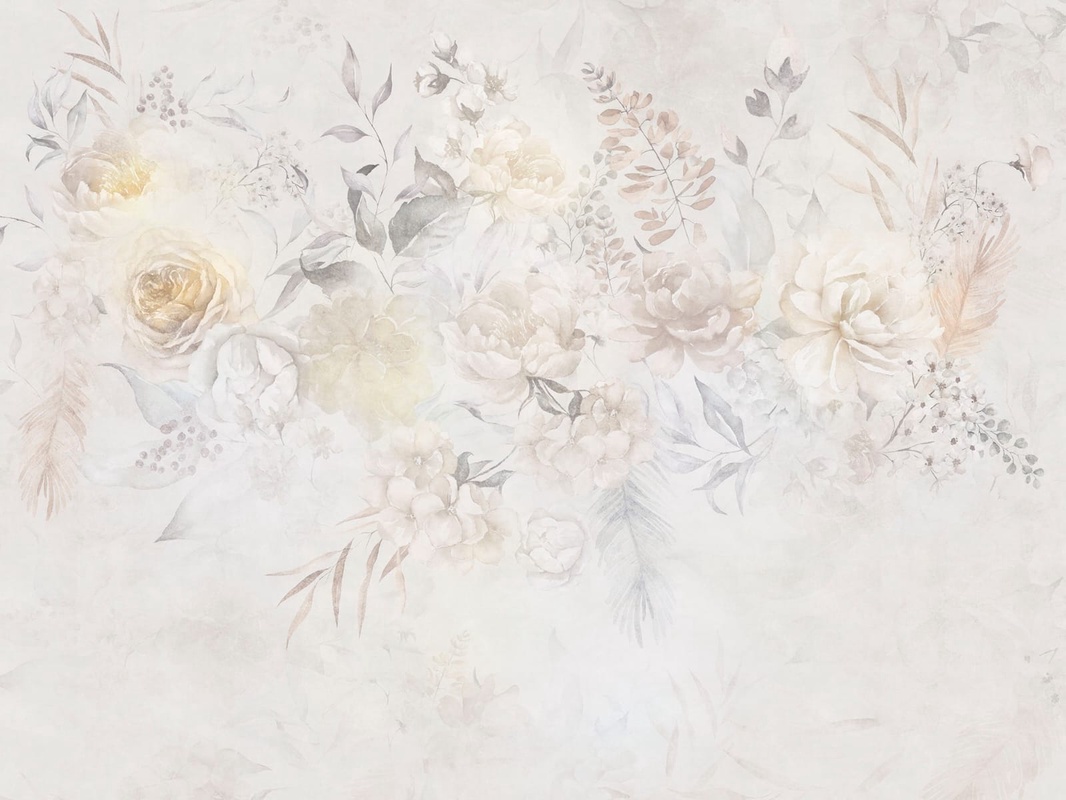Фотообои и фрески на стену - современные, цветы, в стиле прованс, кремовая, светлые, белые