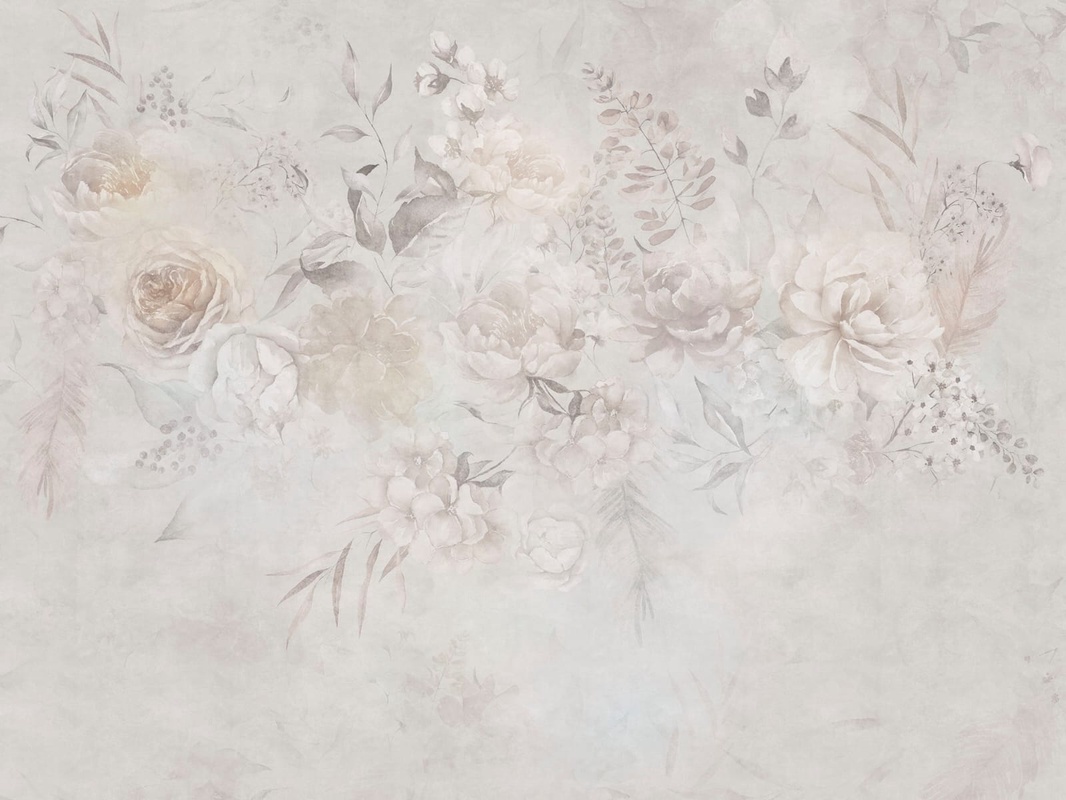 Фотообои и фрески на стену - современные, цветы, в стиле прованс, светло серые