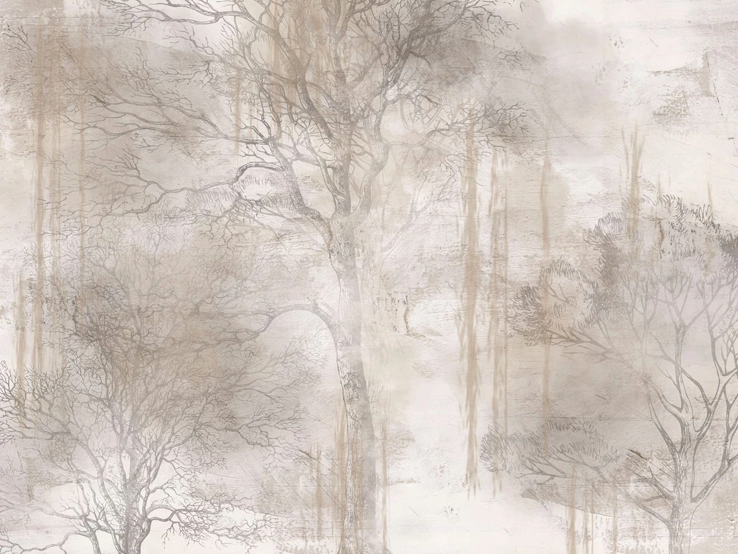 Фотообои и фрески на стену - современные, графика, лес в тумане, деревья, парк