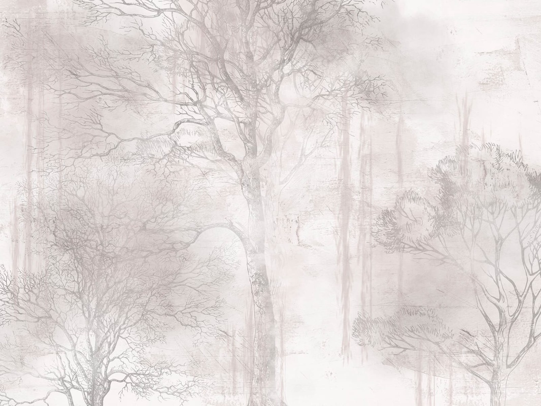 Фотообои и фрески на стену - современные, графика, бежевые, лес в тумане, деревья, парк