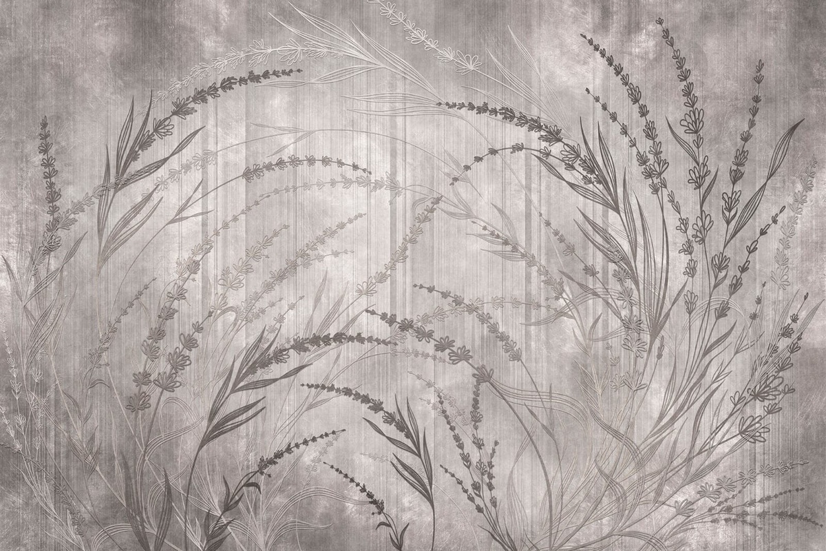 Фотообои и фрески на стену - графика, трава, серо-бежевая