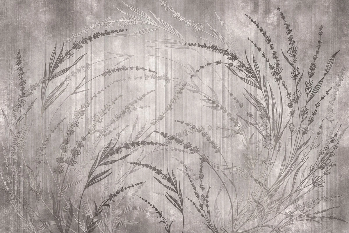 Фотообои и фрески на стену - графика, трава, серо-бежевая