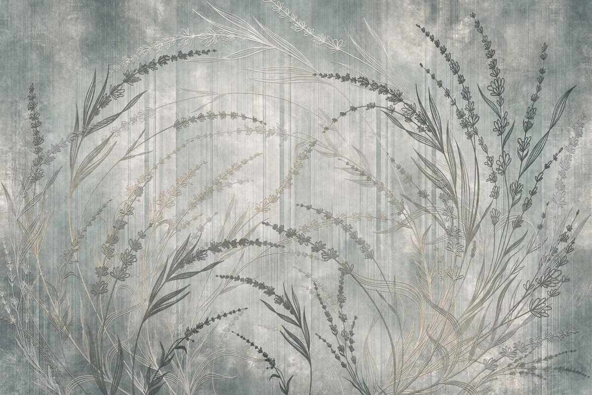 Фотообои и фрески на стену - графика, трава, серая