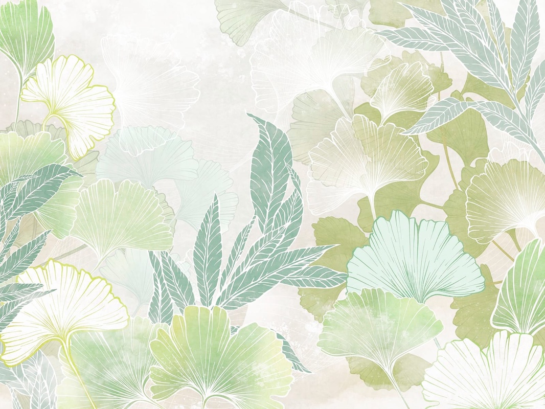 Фотообои на стену - современные, листья, зеленая