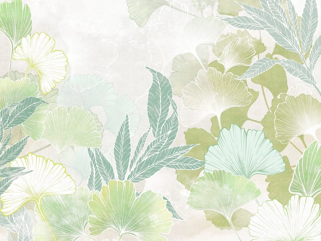 Фотообои и фрески на стену - современные, листья, зеленая