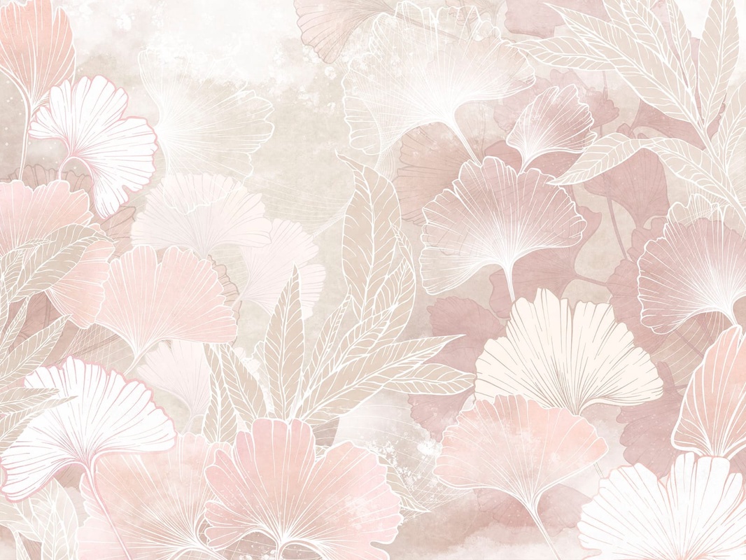 Фотообои на стену - современные, листья, светло розовая