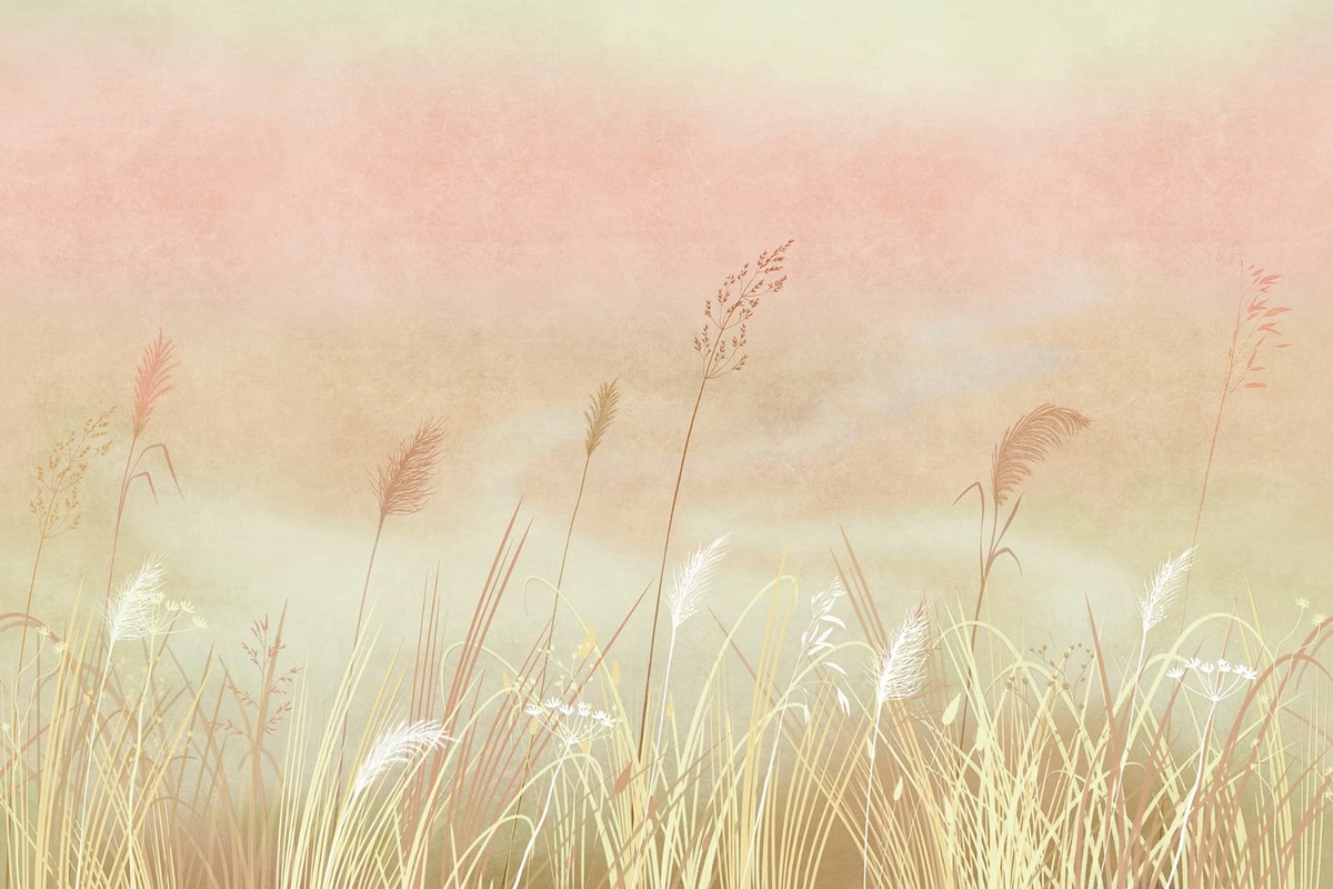 Фотообои на стену - современные, яркие, колосья, персиковая