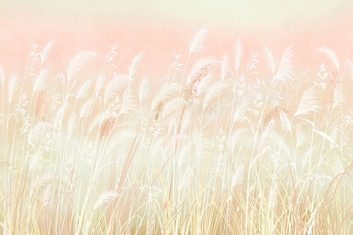 Фотообои и фрески на стену - современные, колосья, светло персиковые, белые