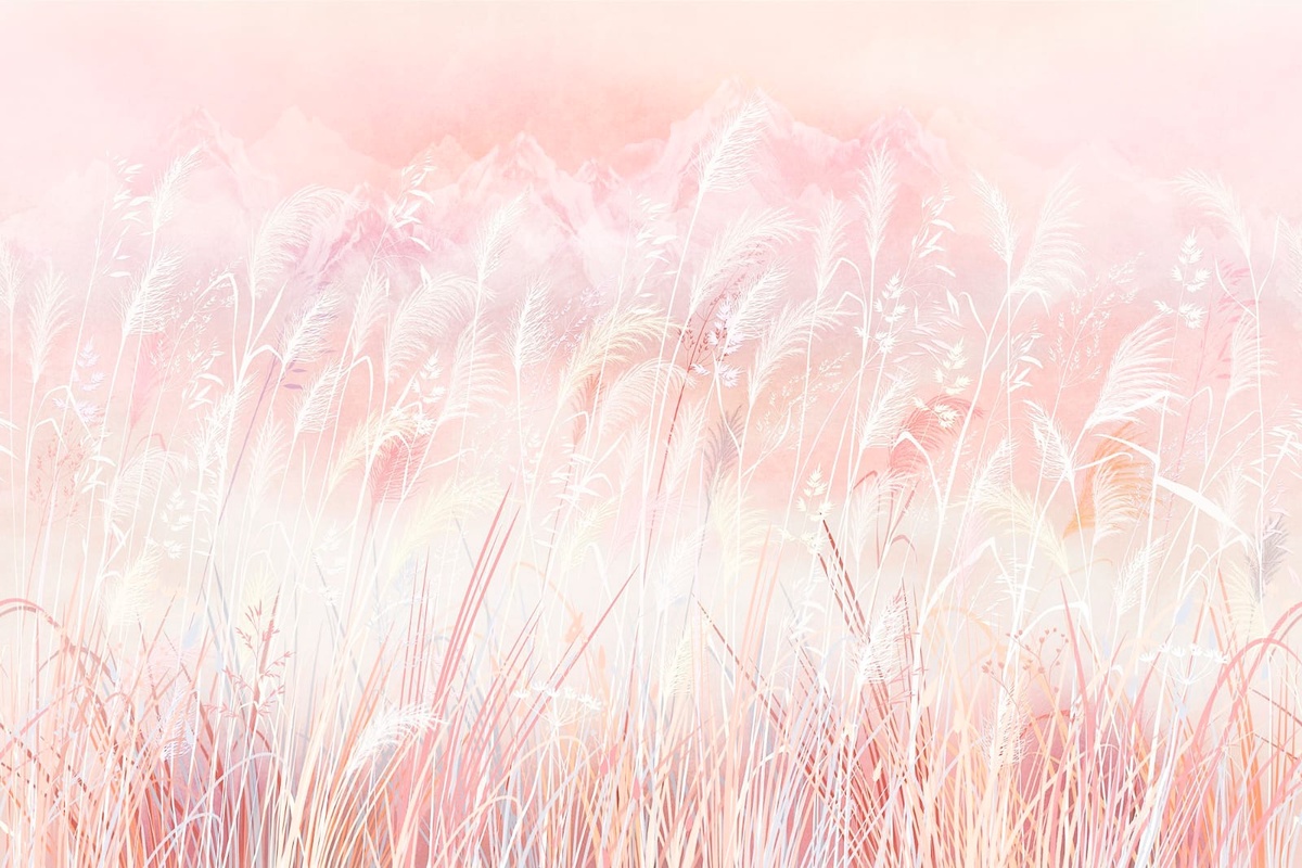 Фотообои на стену - современные, колосья, светло розовая, белые