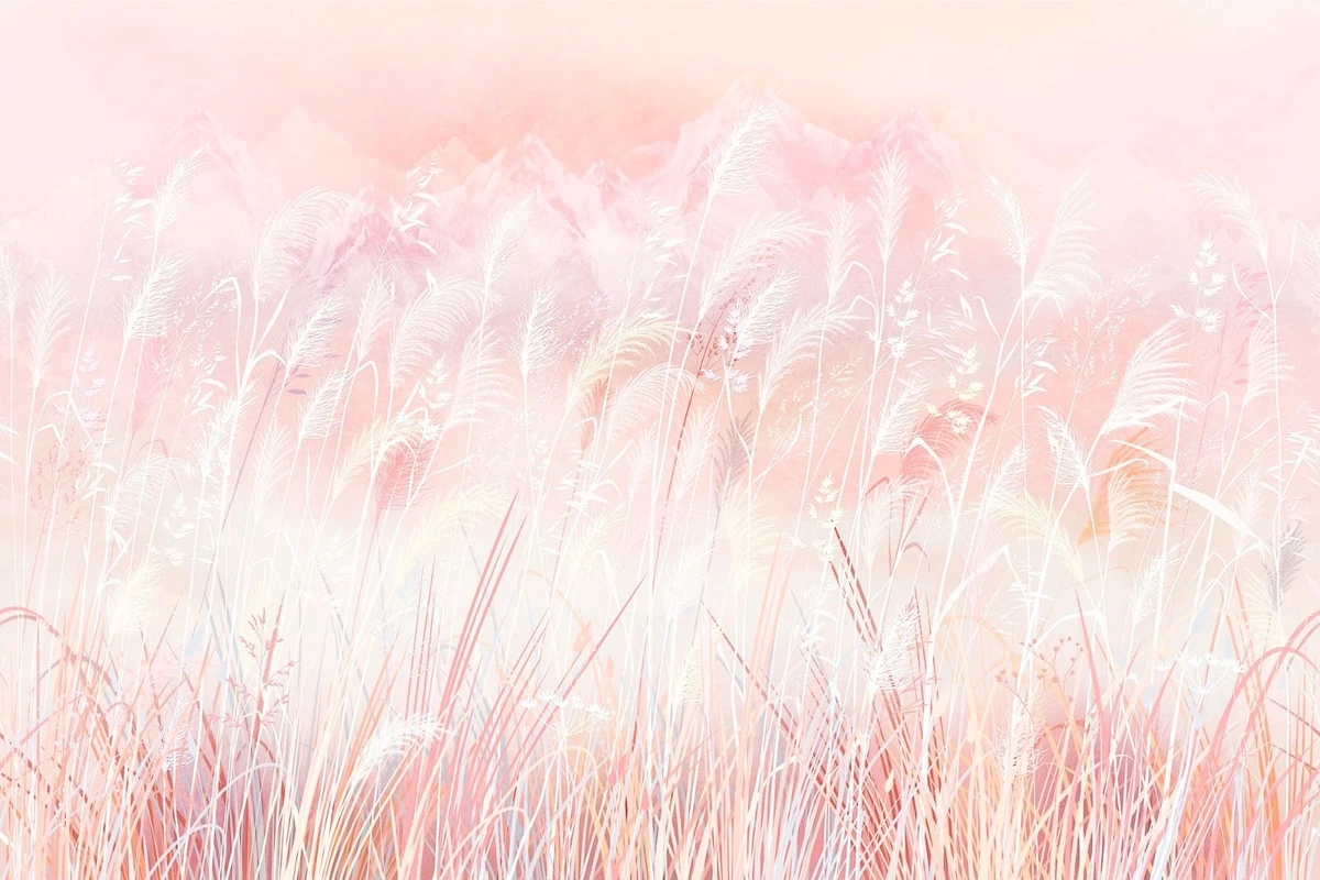 Фотообои и фрески на стену - современные, колосья, светло розовая, белые