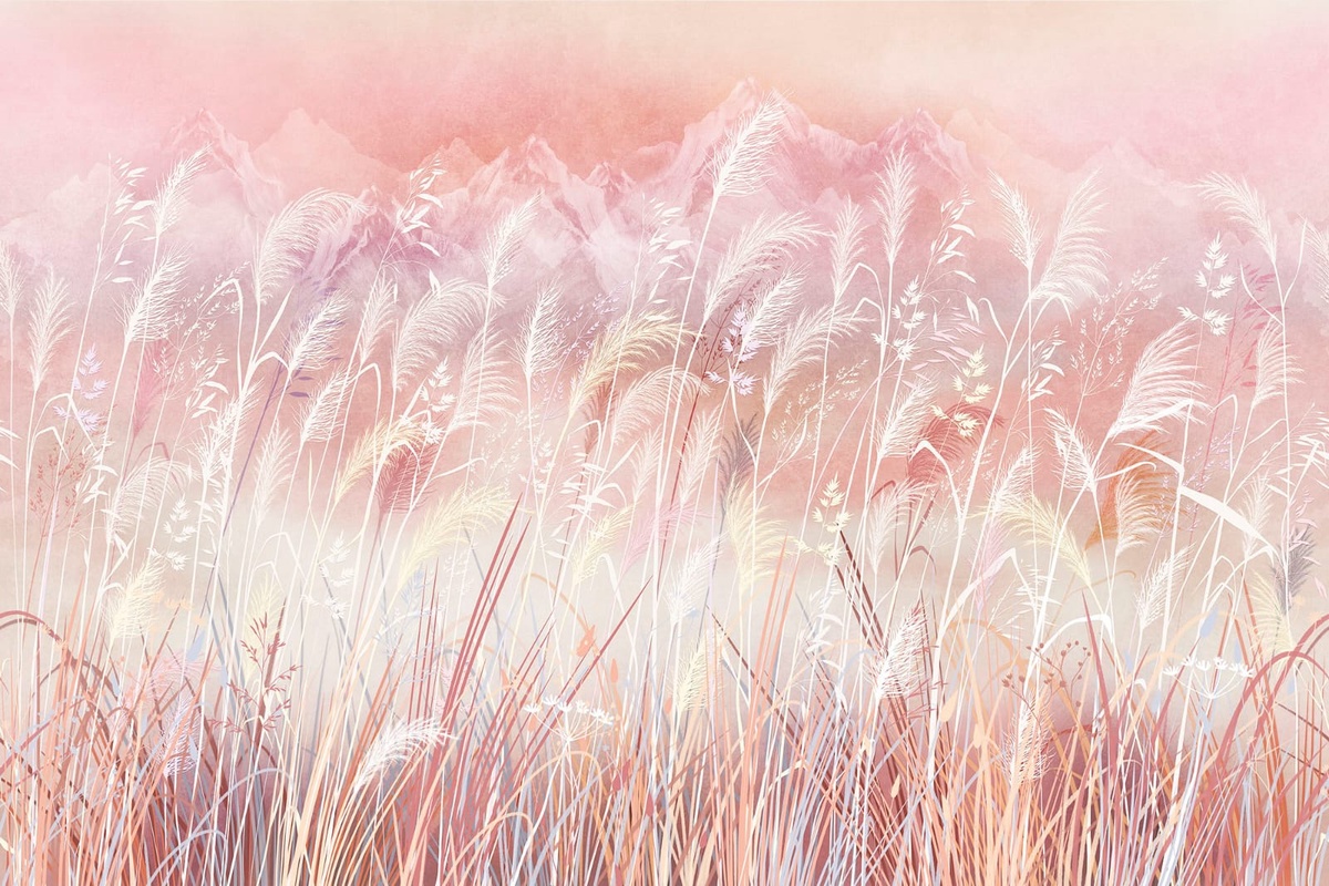 Фотообои на стену - современные, колосья, розовая, белые