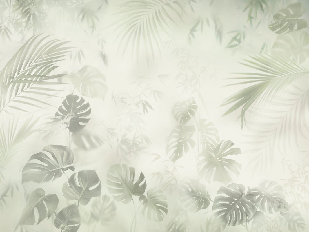 Фотообои на стену - современные, тропические листья, светлые, зеленые