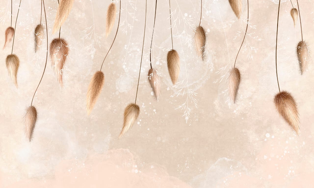 Фотообои и фрески на стену - современные, свисающие, листья, светло персиковые