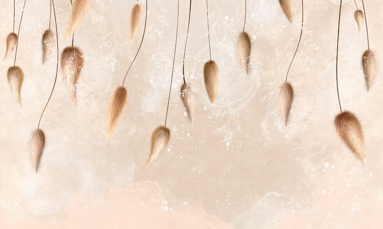 Фотообои на стену - современные, свисающие, листья, светло персиковые