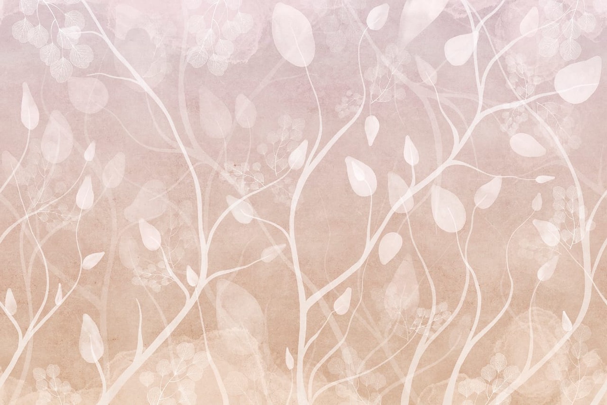 Фотообои на стену - современные, ветки, листья, светло коричневые