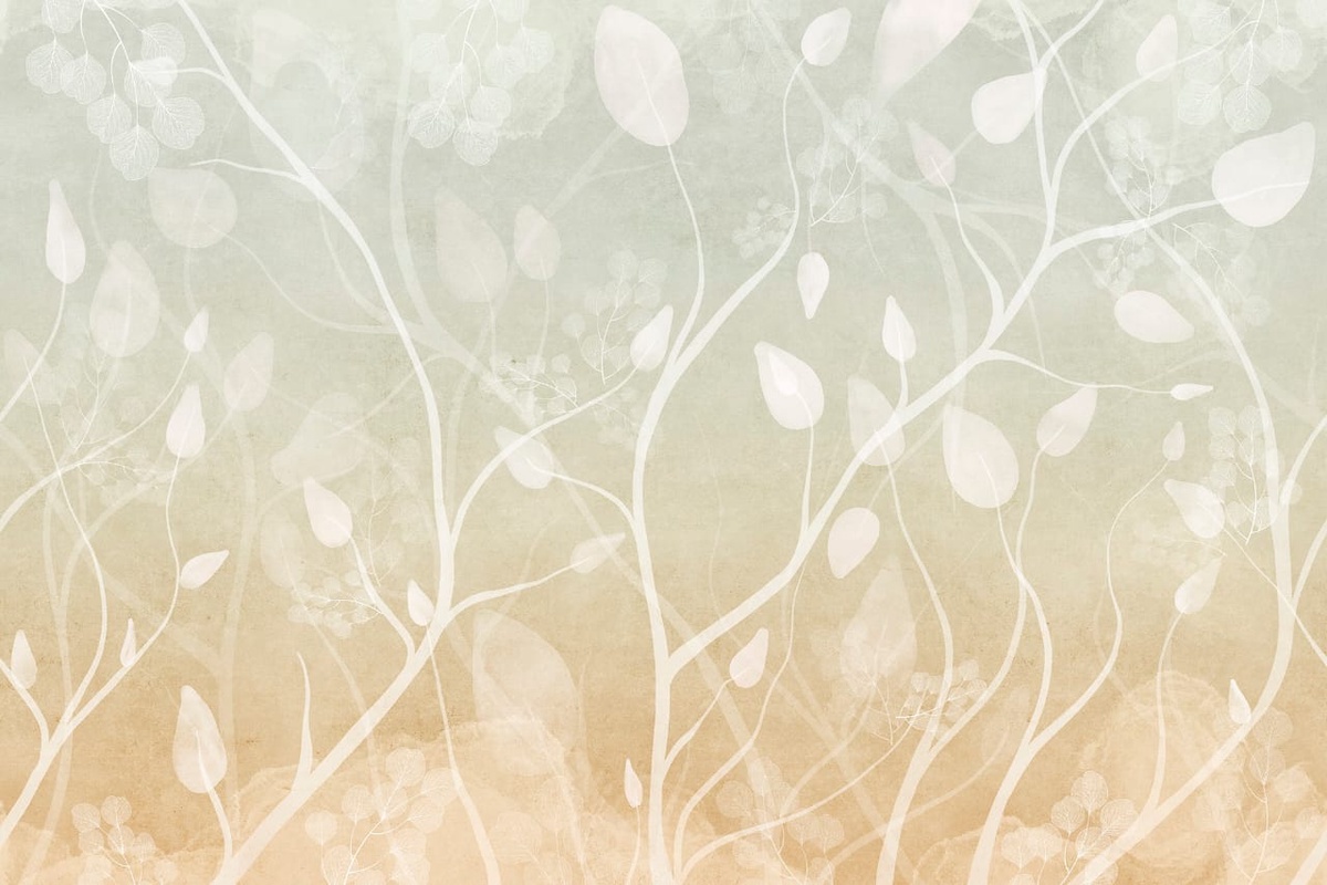 Фотообои и фрески на стену - современные, ветки, листья, серо-коричневые