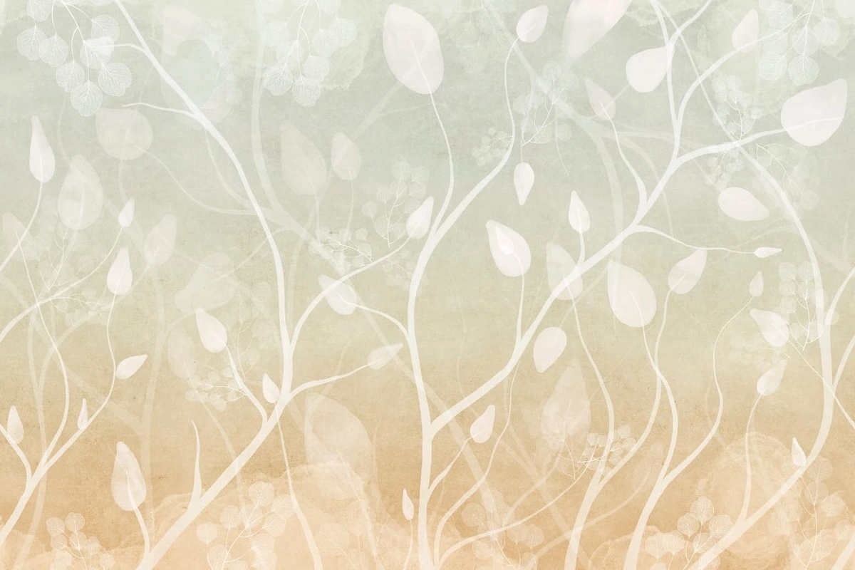 Фотообои и фрески на стену - современные, ветки, листья, серо-коричневые