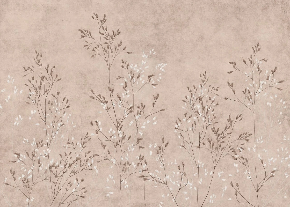 Фотообои и фрески на стену - современные, ветки, трава, бежевые